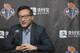Joe Tsai, co-founder and executive vice chairman of Alibaba Group and the new owner of the New York Liberty, speaks to reporters during a news conference before a WNBA exhibition basketball game between the New York Liberty and China, Thursday, May 9, 2019 in New York. Tsai saw the team's exhibition game against the Chinese national team Thursday night as a chance to grow relations between the two countries. (AP Photo/Mary Altaffer)