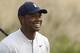 Tiger Woods smiles after teeing off on the 12th hole in the Northern Trust tournament at Liberty National Golf Course, Thursday, Aug. 8, 2019, in Jersey City, N.J. (AP Photo/Mark Lennihan)