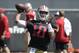 San Francisco 49ers quarterback Jimmy Garoppolo throws a pass at the team's NFL football training camp in Santa Clara, Calif., Monday, July 29, 2019. (AP Photo/Jeff Chiu)