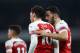 LONDON, ENGLAND - FEBRUARY 27: Sead Kolasinac of Arsenal speaks to Mesut Ozil of Arsenal during the Premier League match between Arsenal FC and AFC Bournemouth at Emirates Stadium on February 27, 2019 in London, United Kingdom. (Photo by Catherine Ivill/Getty Images)