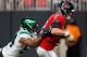 ATLANTA, GEORGIA - AUGUST 15: Matt Ryan #2 of the Atlanta Falcons is sacked by Avery Williamson #54 of the New York Jets during the first half of the preseason game at Mercedes-Benz Stadium on August 15, 2019 in Atlanta, Georgia. (Photo by Kevin C. Cox/Getty Images)