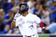 TORONTO, ON - AUGUST 13: Teoscar Hernandez #37 of the Toronto Blue Jays hits a solo home run in the sixth inning during a MLB game against the Texas Rangers at Rogers Centre on August 13, 2019 in Toronto, Canada. (Photo by Vaughn Ridley/Getty Images)