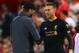 LIVERPOOL, ENGLAND - AUGUST 09: Liverpool manager Jurgen Klopp shakes hands with Adrian before he enters the field during the Premier League match between Liverpool FC and Norwich City at Anfield on August 09, 2019 in Liverpool, United Kingdom. (Photo by Chris Brunskill/Fantasista/Getty Images)