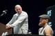 LAS VEGAS, NEVADA - OCTOBER 04: Dana White looks on as Conor McGregor of Ireland speaks during the UFC 229 Press Conference inside The Park Theater at Park MGM on October 4, 2018 in Las Vegas, Nevada. (Photo by Chris Unger/Zuffa LLC/Zuffa LLC via Getty Images)