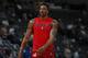 Washington Wizards center Dwight Howard (21) in the first half of an NBA basketball game Sunday, March 31, 2019, in Denver. (AP Photo/David Zalubowski)