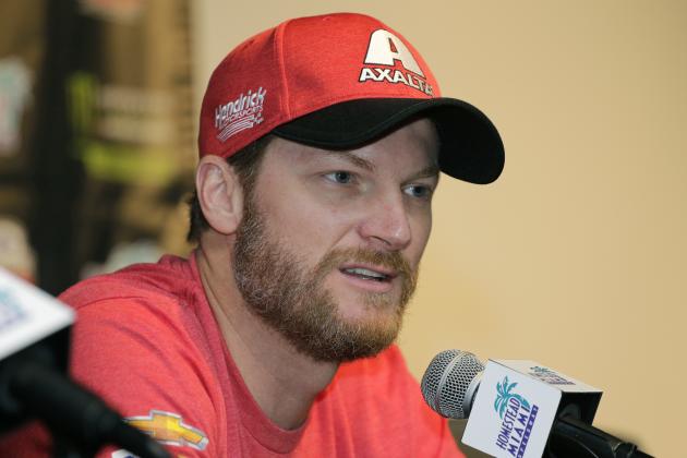 FILE - In this Nov. 17, 2017, file photo, Dale Earnhardt Jr. speaks with the media during a news conference before a NASCAR Cup Series auto race at Homestead-Miami Speedway in Homestead, Fla. Dale Earnhardt Jr. is ready to slide into the next phase of his NASCAR career, this time as a broadcaster. Earnhardt makes his anticipated debut in the NBC Sports booth this weekend at Chicagoland. (AP Photo/Terry Renna, File)
