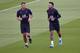 PARIS, FRANCE - AUGUST 17: Neymar Jr and Thiago Silva warmup during a Paris Saint-Germain training session at Centre Ooredoo on August 17, 2019 in Paris, France. (Photo by Aurelien Meunier/Getty Images)