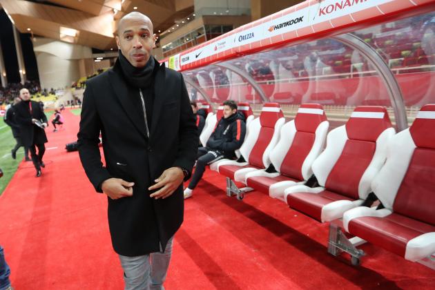 Monaco's French coach Thierry Henry walks prior to the French L1 football match between Monaco (ASM) and Nice (OGCN) on January 16, 2019 at the Louis II Stadium in Monaco. (Photo by VALERY HACHE / AFP) (Photo credit should read VALERY HACHE/AFP/Getty Images)