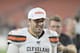 Cleveland Browns quarterback Baker Mayfield walks off the field after an NFL preseason football game against the Washington Redskins, Thursday, Aug. 8, 2019, in Cleveland. Cleveland won 30-10. (AP Photo/David Richard)