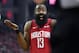 Houston Rockets guard James Harden (13) reacts to an official's call during the first half in Game 5 of an NBA basketball playoff series against the Utah Jazz, in Houston, Wednesday, April 24, 2019. (AP Photo/David J. Phillip)