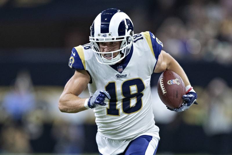 NEW ORLEANS, LA - NOVEMBER 4:  Cooper Kupp #18 of the Los Angeles Rams runs the ball after catching a pass during a game against the New Orleans Saints at Mercedes-Benz Superdome on November 4, 2018 in New Orleans, Louisiana.  The Saints defeated the Rams 45-35.  (Photo by Wesley Hitt/Getty Images)