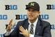 FILE - In this July 19, 2019, file photo, Michigan head coach Jim Harbaugh responds to a question during the Big Ten Conference NCAA college football media days in Chicago. The strength of Michigan's schedule is its balance. (AP Photo/Charles Rex Arbogast, File)