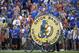 A drum used by the Florida Gator Band Alumni sits on the field before an NCAA college football game against Mississippi Saturday, Oct. 3, 2015, in Gainesville, Fla. (AP Photo/Phelan M. Ebenhack)
