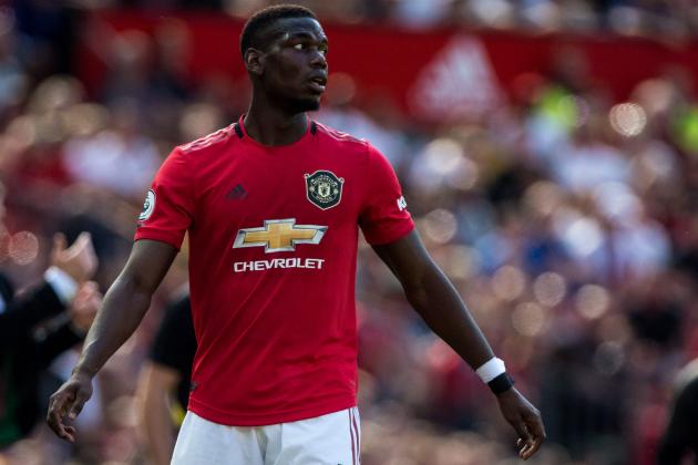 MANCHESTER, ENGLAND - AUGUST 24: Paul Pogba of Manchester United looks on during the Premier League match between Manchester United and Crystal Palace at Old Trafford on August 24, 2019 in Manchester, United Kingdom. (Photo by Sebastian Frej/MB Media/Getty Images)