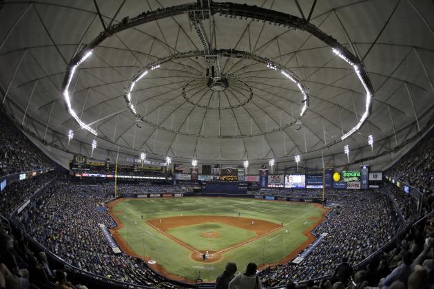 The crowd on Pride Night at Tropicana Field watches during the fifth inning of a baseball game between the Tampa Bay Rays and the San Francisco Giants on Friday, June 17, 2016, in St. Petersburg, Fla. (AP Photo/Chris O'Meara)