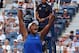 Taylor Townsend from the US responds to defeating Simona Halep of Romania at the US Open 2019 at the USTA Billie Jean King National Tennis Center on August 29, 2019. (Photo by TIMOTHY) A. CLARY / AFP) (Photo credits should be TIMOTHY A. CLARY / AFP / Getty Images.)