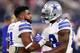 ARLINGTON, TX - SEPTEMBER 25: Dez Bryant #88 and Ezekiel Elliott #21 of the Dallas Cowboys hug prior to a game between the Dallas Cowboys and the Chicago Bears at AT&T Stadium on September 25, 2016 in Arlington, Texas. (Photo by Tom Pennington/Getty Images)
