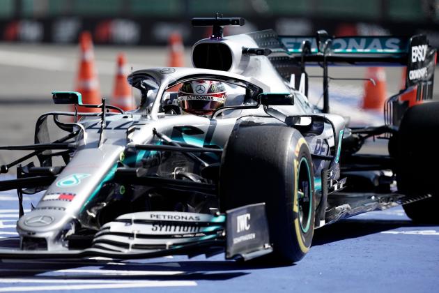Mercedes' British driver Lewis Hamilton drives his car in the pits during the second practice session at the Spa-Francorchamps circuit in Spa on August 30, 2019 ahead of the Belgian Formula One Grand Prix. (Photo by Kenzo TRIBOUILLARD / AFP)        (Photo credit should read KENZO TRIBOUILLARD/AFP/Getty Images)