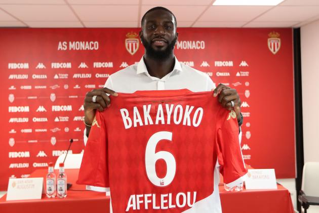 Monaco's French midfielder Tiemoue Bakayoko poses with his jersey after a press conference held for his presentation in La Turbie, near Monaco on September 3, 2019. (Photo by VALERY HACHE / AFP) (Photo credit should read VALERY HACHE/AFP/Getty Images)