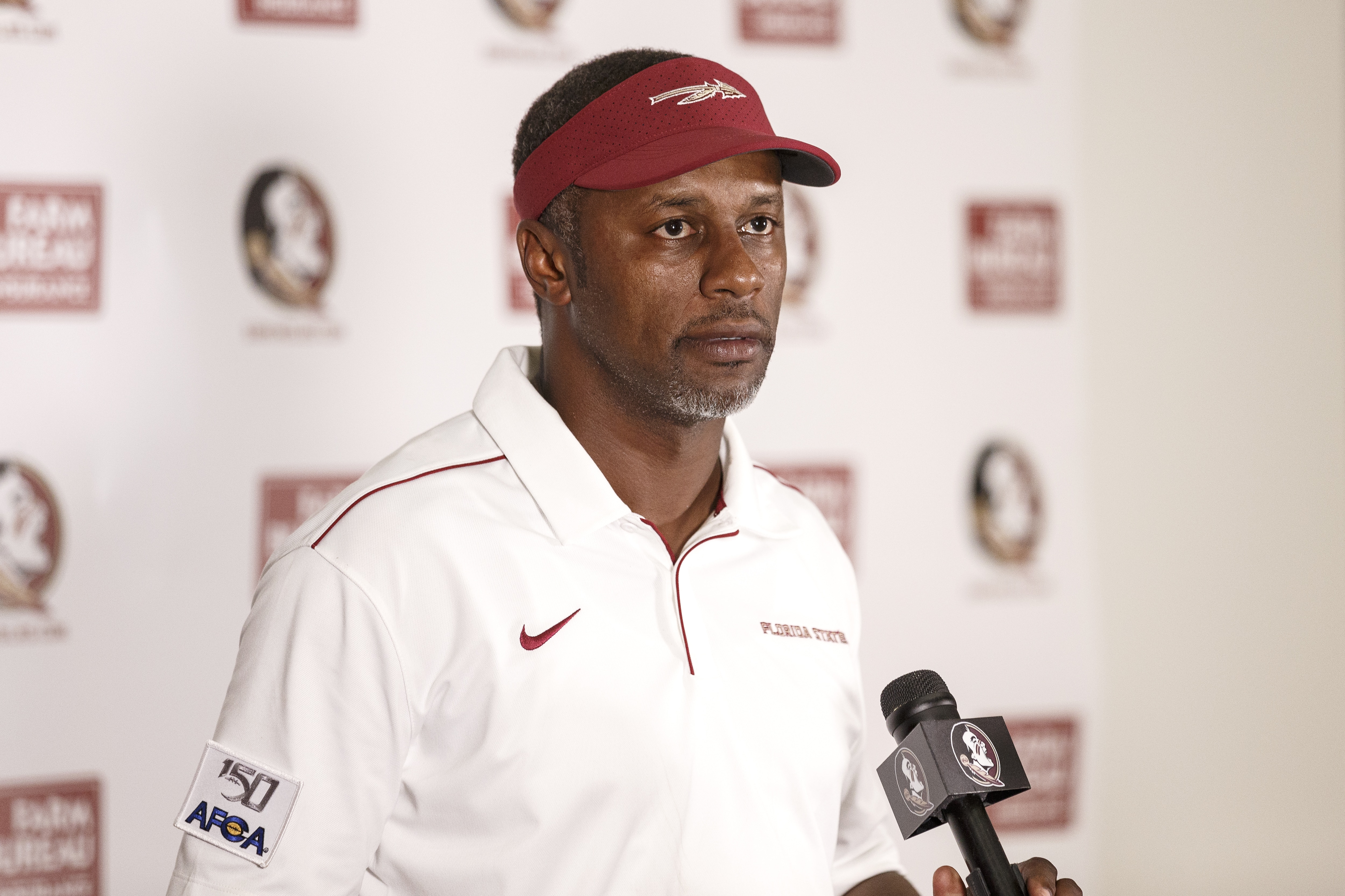 TALLAHASSEE, FL - AUGUST 31: Head Coach Willie Taggart of the Florida State Seminoles answers questions from the post game press conference after the game against the Boise State Broncos at Doak Campbell Stadium on Bobby Bowden Field on August 31, 2019 in Tallahassee, Florida. Boise State defeated Florida State 36 to 31. (Photo by Don Juan Moore/Getty Images)