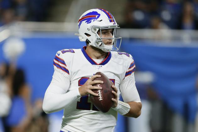 Buffalo Bills quarterback Josh Allen throws in the first half of an NFL preseason football game against the Detroit Lions in Detroit, Friday, Aug. 23, 2019. (AP Photo/Duane Burleson)