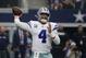 Dallas Cowboys quarterback Dak Prescott (4) throws a pass in the first half of a NFL football game against the New York Giants in Arlington, Texas, Sunday, Sept. 8, 2019. (AP Photo/Michael Ainsworth)