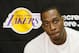 Los Angeles Lakers center Dwight Howard talks to reporters in El Segundo, Calif., Tuesday, April 30, 2013. The Lakes lost their first-round NBA basketball playoff series to the San Antonio Spurs. (AP Photo/Damian Dovarganes)