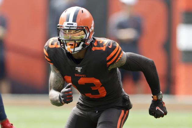 Cleveland Browns wide receiver Odell Beckham Jr. runs a route during the first half in an NFL football game against the Tennessee Titans, Sunday, Sept. 8, 2019, in Cleveland. The flashy, fashionable wide receiver sported an expensive watch, worth over $250,000, during his debut Sunday. The NFL plans to speak with Browns star Odell Beckham Jr. about wearing a watch in games. (AP Photo/Ron Schwane)