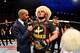 ABU DHABI, UNITED ARAB EMIRATES - SEPTEMBER 07: Khabib Nurmagomedov of Russia is interviewed after his submission victory over Dustin Poirier in their lightweight championship bout during UFC 242 at The Arena on September 7, 2019 in Yas Island, Abu Dhabi, United Arab Emirates. (Photo by Jeff Bottari/Zuffa LLC/Zuffa LLC via Getty Images)