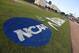 The NCAA logo is painted alongside the visitors' canoe at Olsen Field before the start of a NCAA Super Regional Tournament match between the TCU and Texas A & M, on Friday, June 10, 2016 at College. Station, Texas. TCU won the first game of the 8-2 series. (AP Photo / Sam Craft)