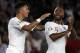 England's midfielder Jadon Sancho (L) celebrates with England's midfielder Raheem Sterling after scoring his second, and the team's fifth goal during the UEFA Euro 2020 qualifying Group A football match between England and Kosovo at St Mary's stadium in Southampton, southern England on September 10, 2019. (Photo by Adrian DENNIS / AFP) / NOT FOR MARKETING OR ADVERTISING USE / RESTRICTED TO EDITORIAL USE (Photo credit should read ADRIAN DENNIS/AFP/Getty Images)