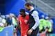 England's coach Gareth Southgate greets England's forward Raheem Sterling (L) during the Russia 2018 World Cup quarter-final football match between Sweden and England at the Samara Arena in Samara on July 7, 2018. (Photo by Yuri CORTEZ / AFP) / RESTRICTED TO EDITORIAL USE - NO MOBILE PUSH ALERTS/DOWNLOADS (Photo credit should read YURI CORTEZ/AFP/Getty Images)