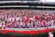 ATHENS, GA - SEPTEMBER 14: Georgia Bulldog fans are seen painted in pink in honor of Head Coach Blake Anderson's wife Wendy Anderson recently losing her battle with cancer prior to the start of the game against Arkansas State at Sanford Stadium on September 14, 2019 in Athens, Georgia. (Photo by Carmen Mandato/Getty Images)