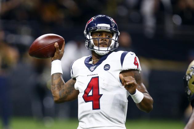 Houston Texans quarterback Deshaun Watson (4) passes in the second half of an NFL football game against the New Orleans Saints in New Orleans, Monday, Sept. 9, 2019. (AP Photo/Butch Dill)