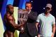 MELBOURNE, AUSTRALIA - MARCH 17: Arnold Schwarzenegger presents winner Brandon Curry with his trophy during the 2017 Arnold Classic at The Melbourne Convention and Exhibition Centre on March 17, 2017 in Melbourne, Australia. (Photo by Robert Cianflone/Getty Images)