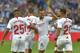 Sevilla's Spanish midfielder Joan Jordan (C) celebrates with teammates after scoring a goal during the Spanish league football match Deportivo Alaves against Sevilla FC at the Mendizorrotza stadium in Vitoria on September 15, 2019. (Photo by ANDER GILLENEA / AFP) (Photo credit should read ANDER GILLENEA/AFP/Getty Images)