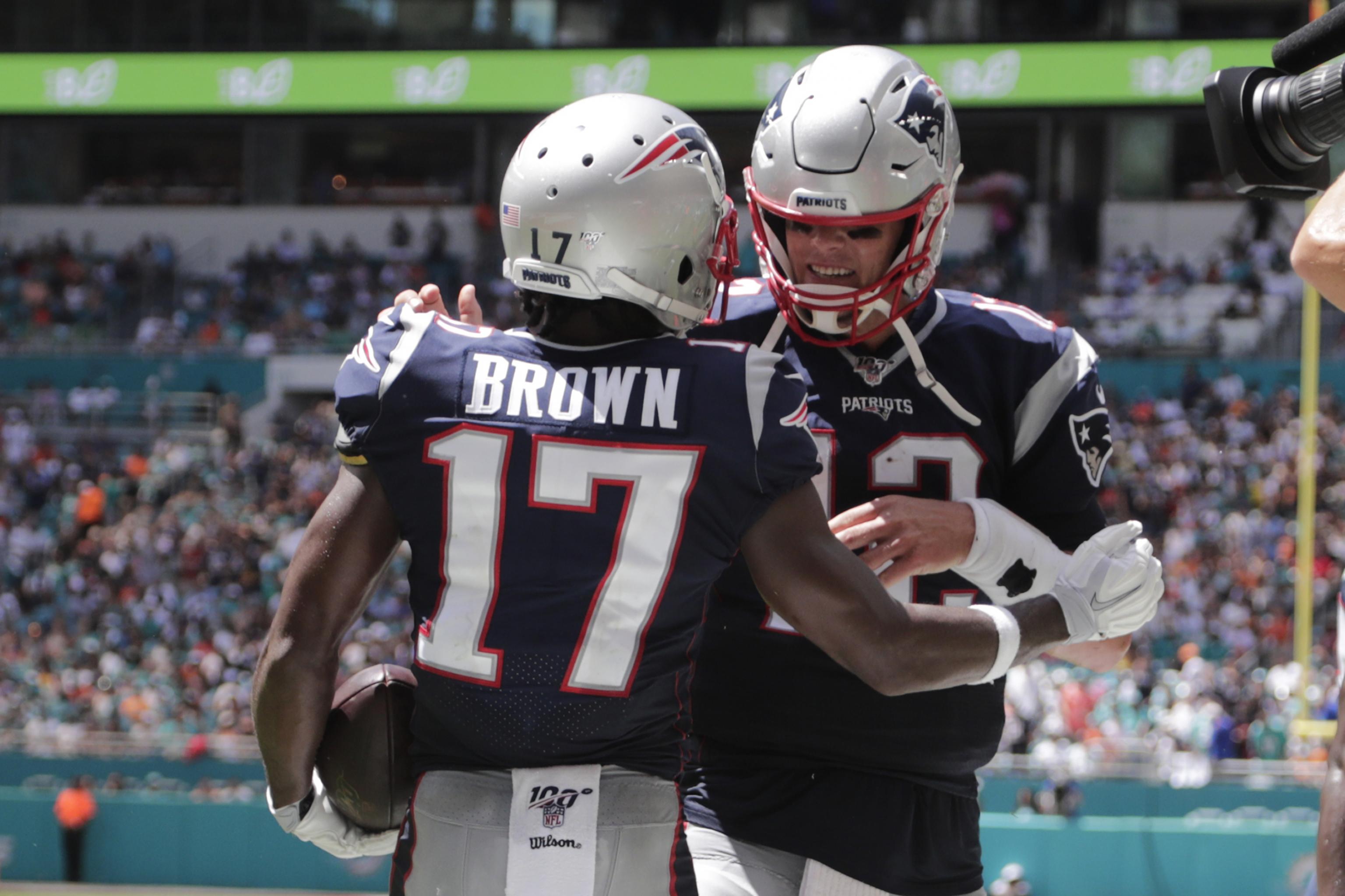 New England Patriots quarterback Tom Brady looks at the board during 2nd  half action, between the Miami Dolphins, and the New England Patriots  September 12, 2011 at Sun Life Stadium in Miami