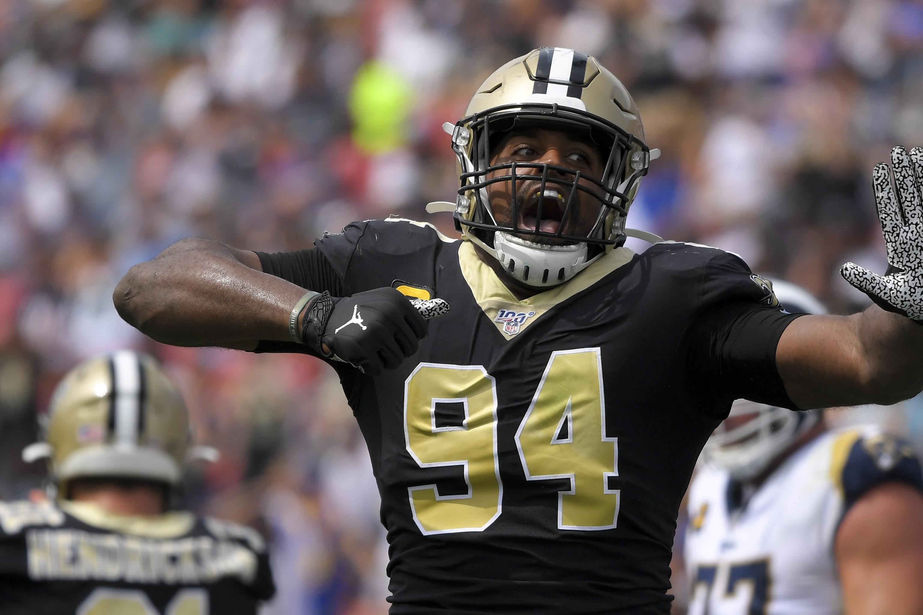 New Orleans Saints defensive end Cameron Jordan (94) reacts during