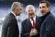 (L-R) coach Ole Gunnar Solskjaer of Manchester United, Sir Alex Ferguson, Gary Neville, during the UEFA Champions League quarter final match between FC Barcelona and Manchester United FC at Camp Nou on April 16, 2019 in Barcelona, Spain(Photo by VI Images via Getty Images)