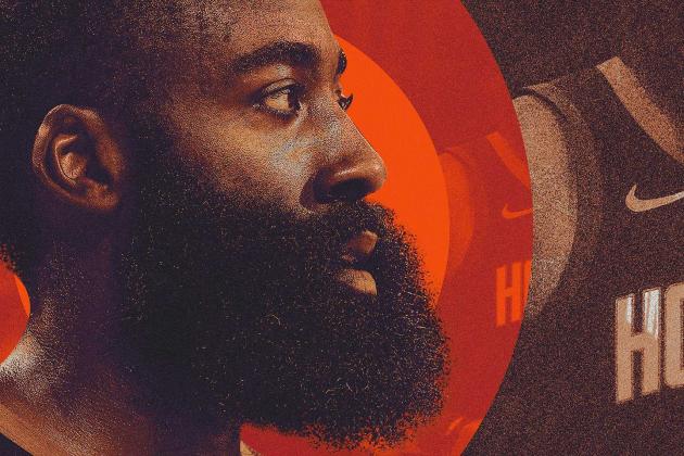 Houston Rockets' James Harden stands on the court during the first half in Game 6 of the team's second-round NBA basketball playoff series against the Golden State Warriors on Friday, May 10, 2019, in Houston. (AP Photo/Eric Gay)