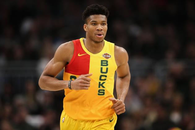 MILWAUKEE, WISCONSIN - MARCH 24:  Giannis Antetokounmpo #34 of the Milwaukee Bucks jogs across the court in the second quarter against the Cleveland Cavaliers at the Fiserv Forum on March 24, 2019 in Milwaukee, Wisconsin. NOTE TO USER: User expressly acknowledges and agrees that, by downloading and or using this photograph, User is consenting to the terms and conditions of the Getty Images License Agreement. (Photo by Dylan Buell/Getty Images)