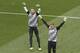 Germany goalkeepers Manuel Neuer, left, and Marc-Andre Ter Stegen warm up prior to the group F match between Germany and Mexico at the 2018 soccer World Cup in the Luzhniki Stadium in Moscow, Russia, Sunday, June 17, 2018. (AP Photo/Michael Probst)