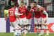 Arsenal's players celebrate after English midfielder Joe Willock scored the opening goal during the UEFA Europa League Group F football match Eintracht Frankfurt v Arsenal in Frankfurt am Main, western Germany, on September 19, 2019. (Photo by Daniel ROLAND / AFP) (Photo credit should read DANIEL ROLAND/AFP/Getty Images)
