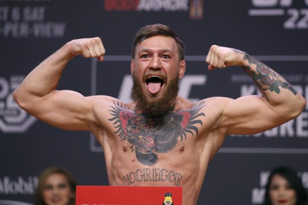 FILE - In this Oct. 5, 2018, file photo, Conor McGregor poses during a ceremonial weigh-in for the UFC 229 mixed martial arts fight in Las Vegas.  Superstar UFC fighter McGregor has announced on social media that he is retiring from mixed martial arts. McGregor’s verified Twitter account had a post early Tuesday, March 26, 2019,  that said the former featherweight and lightweight UFC champion was making a “quick announcement.”(AP Photo/John Locher, File)