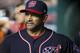 WASHINGTON, DC - SEPTEMBER 13: Dave Martinez #4 of the Washington Nationals looks on against the Atlanta Braves during the eighth inning at Nationals Park on September 13, 2019 in Washington, DC. (Photo by Scott Taetsch/Getty Images)