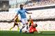 MANCHESTER, ENGLAND - SEPTEMBER 21: Riyad Mahrez of Manchester City wins a penalty under a tackle from Ben Foster of Watford during the Premier League match between Manchester City and Watford FC at Etihad Stadium on September 21, 2019 in Manchester, United Kingdom. (Photo by Robbie Jay Barratt - AMA/Getty Images)