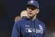 San Diego Padres manager Andy Green leaves the field after switching pitchers in the sixth inning of a baseball game against the San Francisco Giants, Tuesday, June 11, 2019 in San Francisco. (AP Photo/John Hefti)
