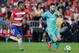 GRANADA, SPAIN - SEPTEMBER 21: (L-R) Yangel Herrera of Granada CF, Lionel Messi of FC Barcelona during the La Liga Santander match between Granada v FC Barcelona at the Nuevo Estadio de Los Cármenes on September 21, 2019 in Granada Spain (Photo by Jeroen Meuwsen/Soccrates/Getty Images)