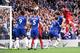 LONDON, ENGLAND - SEPTEMBER 22: Roberto Firmino of Liverpool heads home his teams second goal during the Premier League match between Chelsea FC and Liverpool FC at Stamford Bridge on September 22, 2019 in London, United Kingdom. (Photo by Laurence Griffiths/Getty Images)