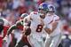 TAMPA, FLORIDA - SEPTEMBER 22: Daniel Jones #8 of the New York Giants scrambles with the ball against the Tampa Bay Buccaneers during the second quarter at Raymond James Stadium on September 22, 2019 in Tampa, Florida. (Photo by Michael Reaves/Getty Images)